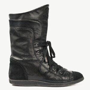 Chanel Black Perforated Leather Sneaker Boots